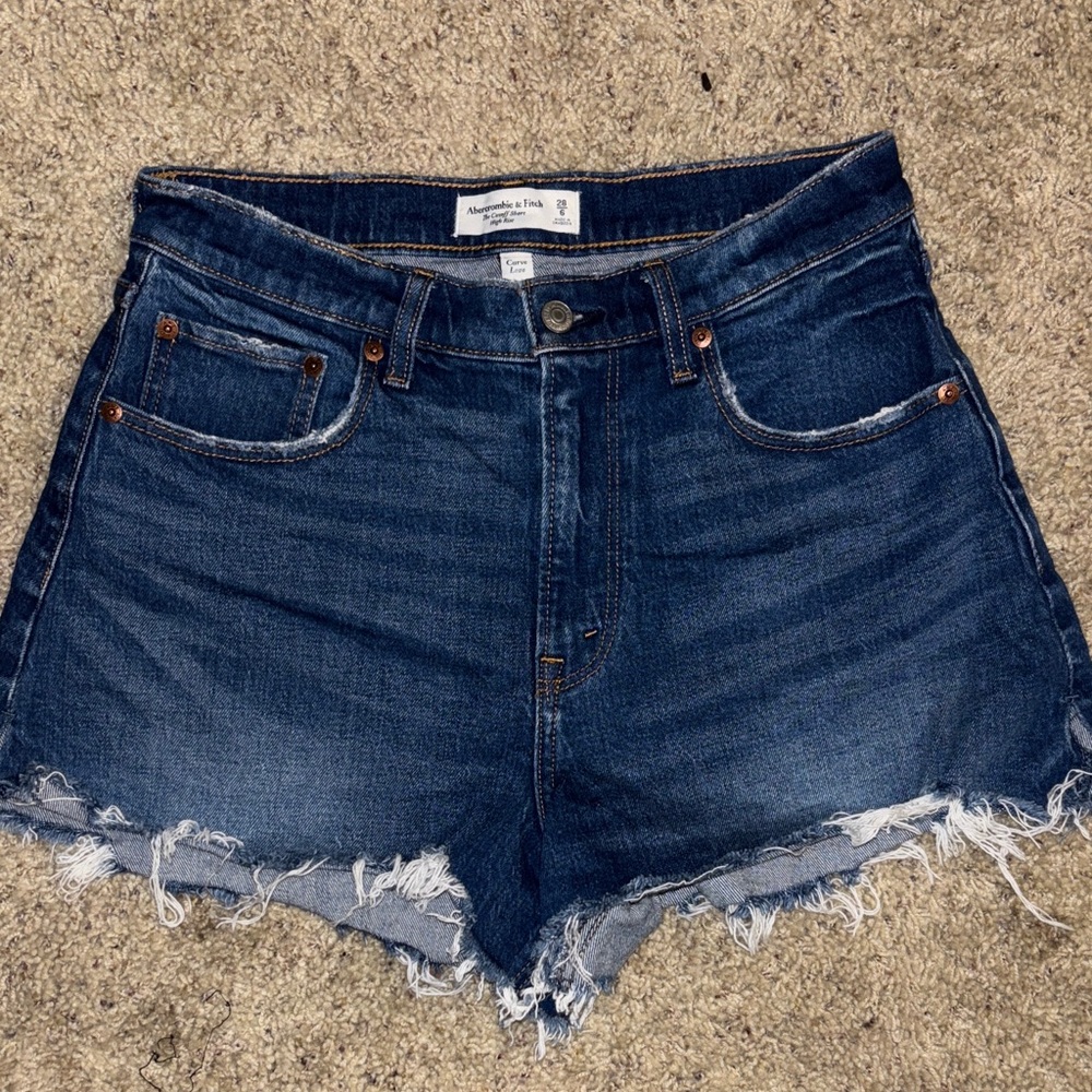 Abercrombie & Fitch Dark Blue Frayed Jean Shorts
